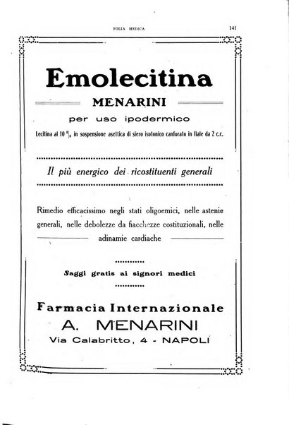 Folia medica periodico trimensile di patologia e clinica medica