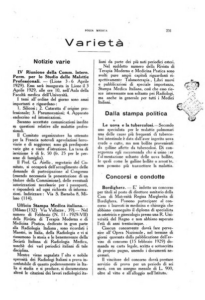 Folia medica periodico trimensile di patologia e clinica medica