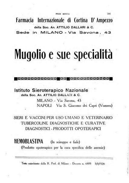 Folia medica periodico trimensile di patologia e clinica medica