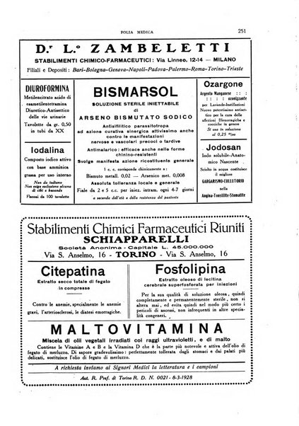 Folia medica periodico trimensile di patologia e clinica medica