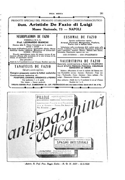 Folia medica periodico trimensile di patologia e clinica medica