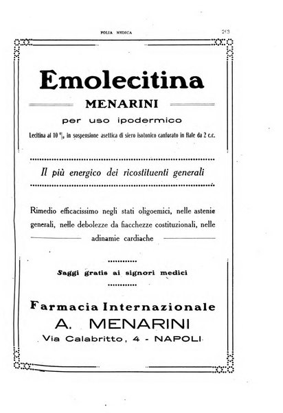 Folia medica periodico trimensile di patologia e clinica medica