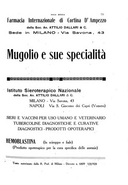 Folia medica periodico trimensile di patologia e clinica medica