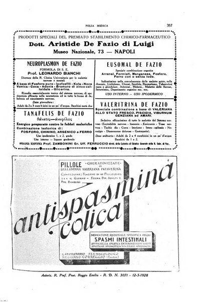 Folia medica periodico trimensile di patologia e clinica medica