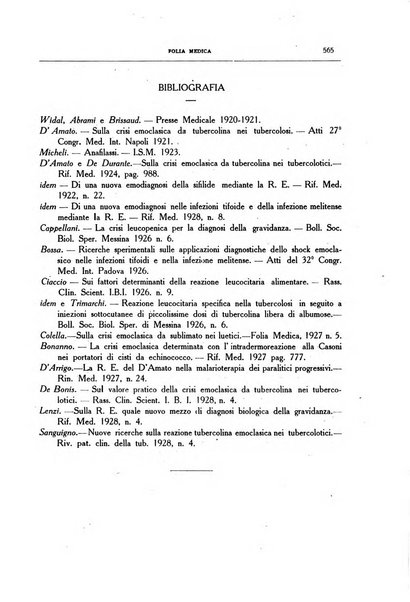 Folia medica periodico trimensile di patologia e clinica medica