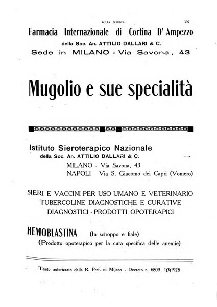 Folia medica periodico trimensile di patologia e clinica medica