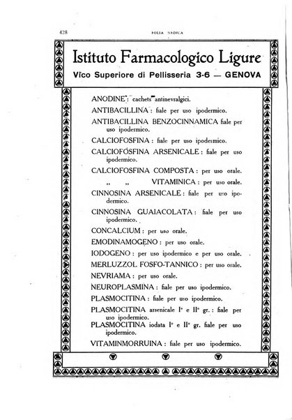 Folia medica periodico trimensile di patologia e clinica medica