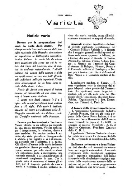 Folia medica periodico trimensile di patologia e clinica medica