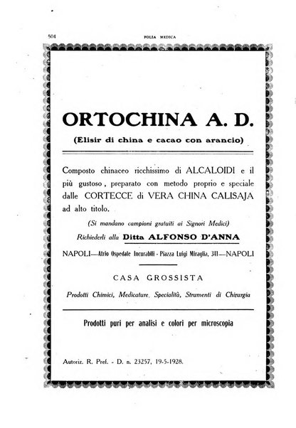 Folia medica periodico trimensile di patologia e clinica medica