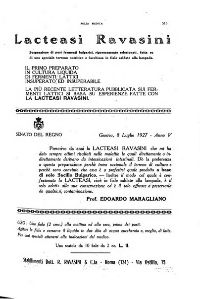 Folia medica periodico trimensile di patologia e clinica medica