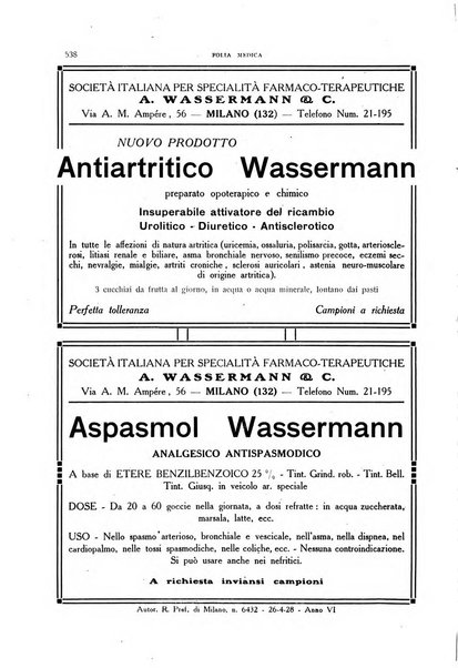 Folia medica periodico trimensile di patologia e clinica medica