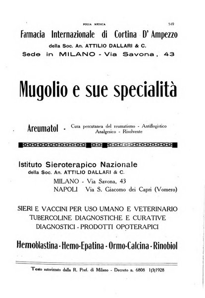 Folia medica periodico trimensile di patologia e clinica medica