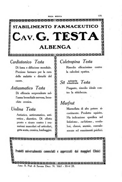 Folia medica periodico trimensile di patologia e clinica medica