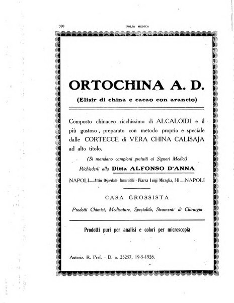 Folia medica periodico trimensile di patologia e clinica medica