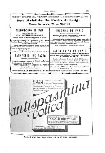 Folia medica periodico trimensile di patologia e clinica medica