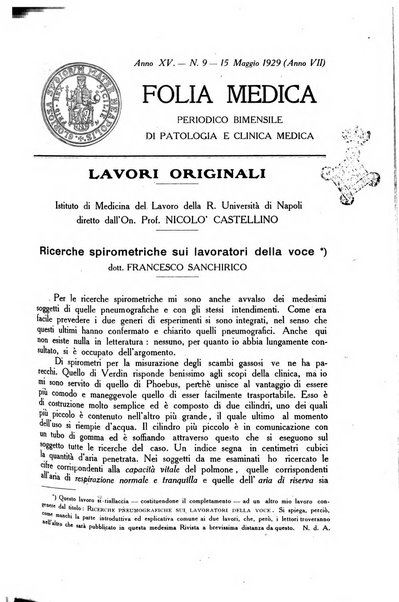 Folia medica periodico trimensile di patologia e clinica medica