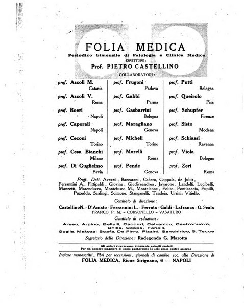 Folia medica periodico trimensile di patologia e clinica medica