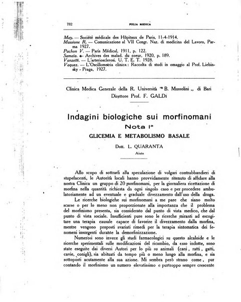 Folia medica periodico trimensile di patologia e clinica medica