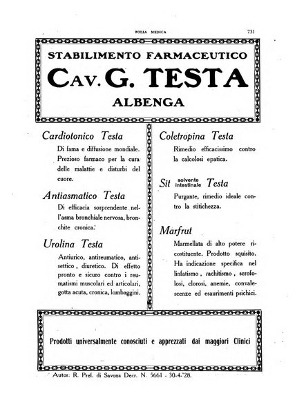 Folia medica periodico trimensile di patologia e clinica medica