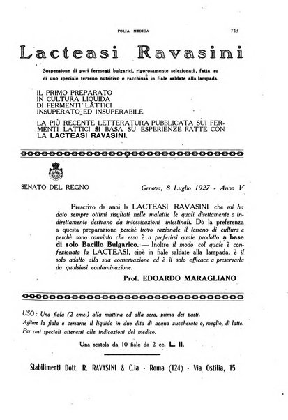 Folia medica periodico trimensile di patologia e clinica medica