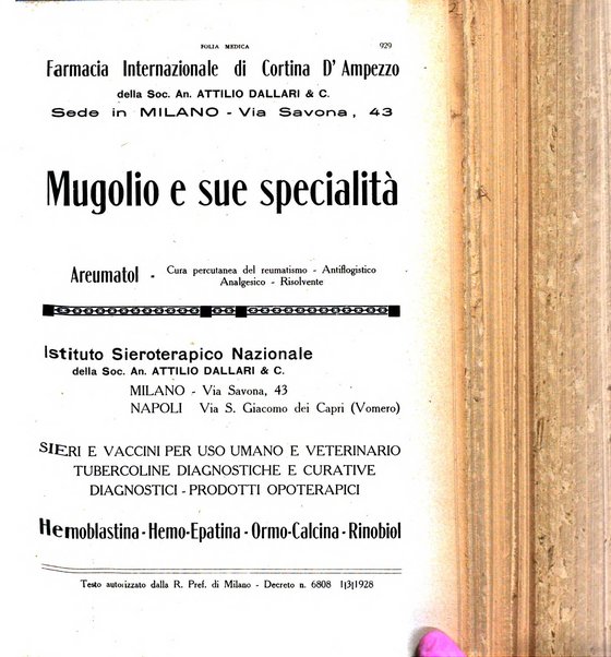 Folia medica periodico trimensile di patologia e clinica medica