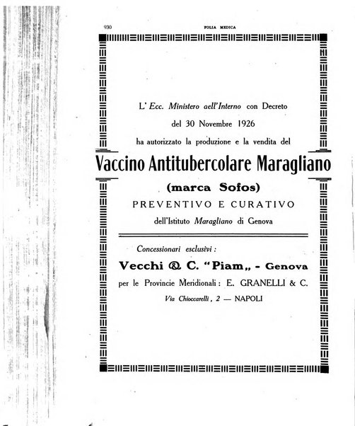 Folia medica periodico trimensile di patologia e clinica medica