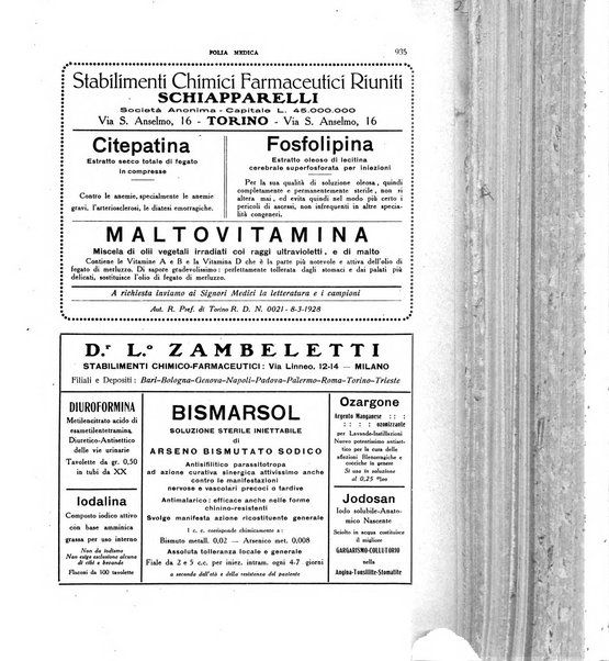 Folia medica periodico trimensile di patologia e clinica medica