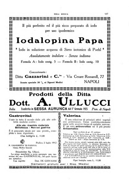 Folia medica periodico trimensile di patologia e clinica medica