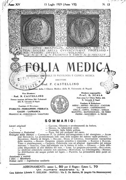 Folia medica periodico trimensile di patologia e clinica medica