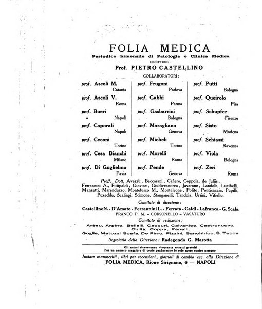 Folia medica periodico trimensile di patologia e clinica medica