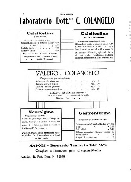 Folia medica periodico trimensile di patologia e clinica medica