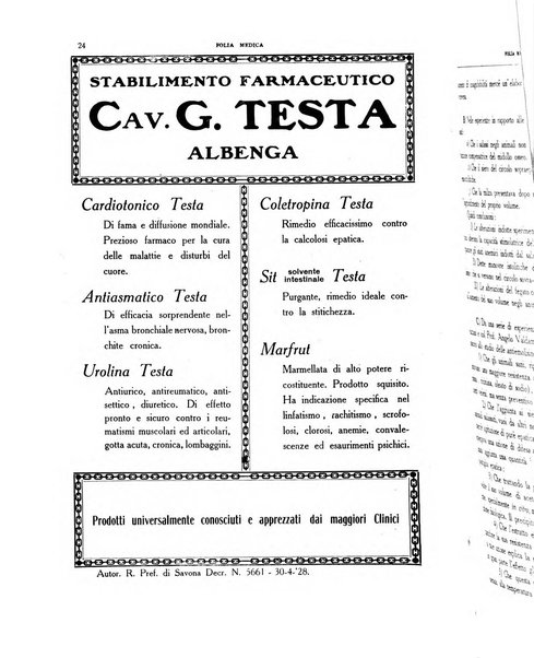 Folia medica periodico trimensile di patologia e clinica medica