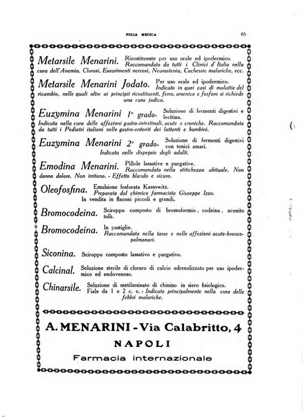 Folia medica periodico trimensile di patologia e clinica medica