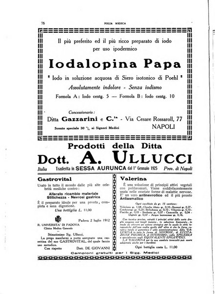 Folia medica periodico trimensile di patologia e clinica medica