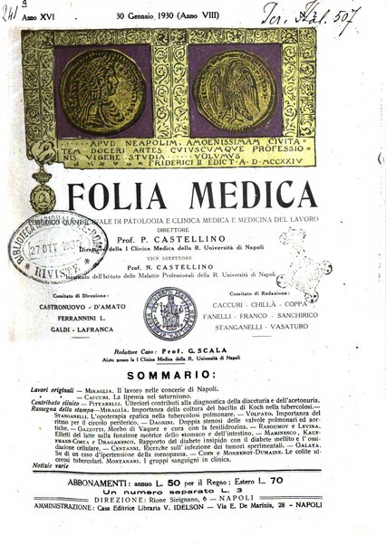 Folia medica periodico trimensile di patologia e clinica medica