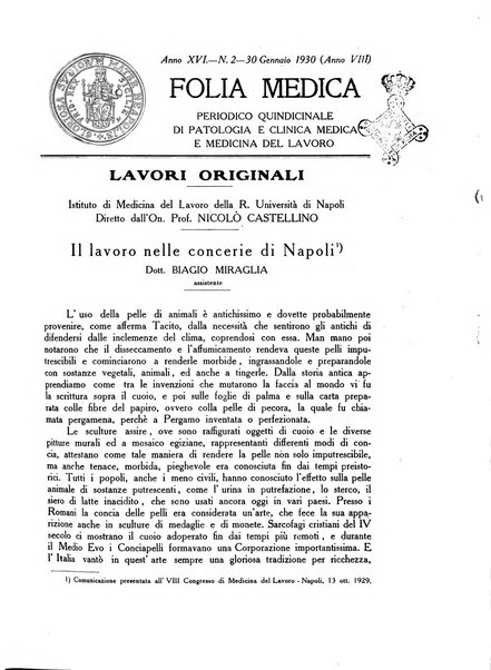 Folia medica periodico trimensile di patologia e clinica medica