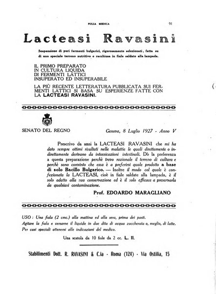 Folia medica periodico trimensile di patologia e clinica medica