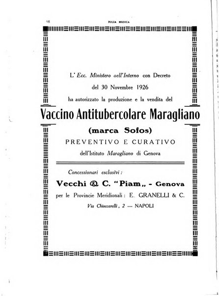 Folia medica periodico trimensile di patologia e clinica medica