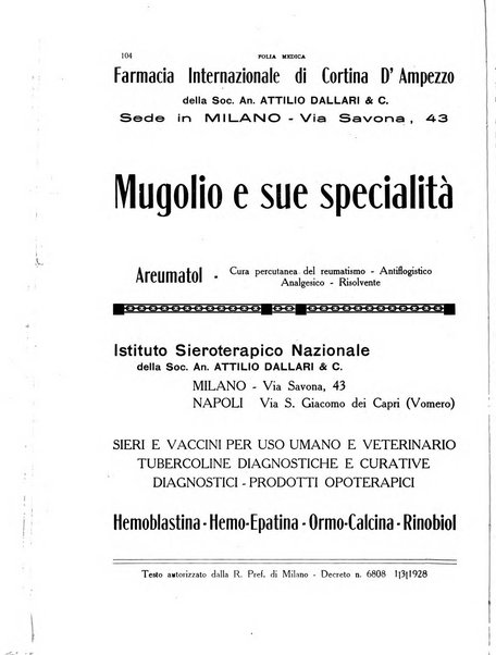 Folia medica periodico trimensile di patologia e clinica medica