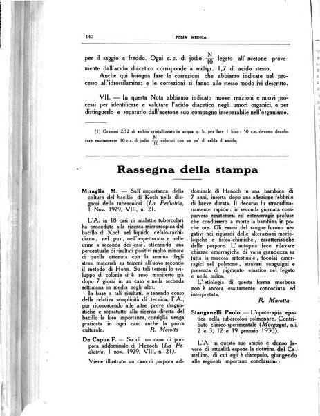 Folia medica periodico trimensile di patologia e clinica medica