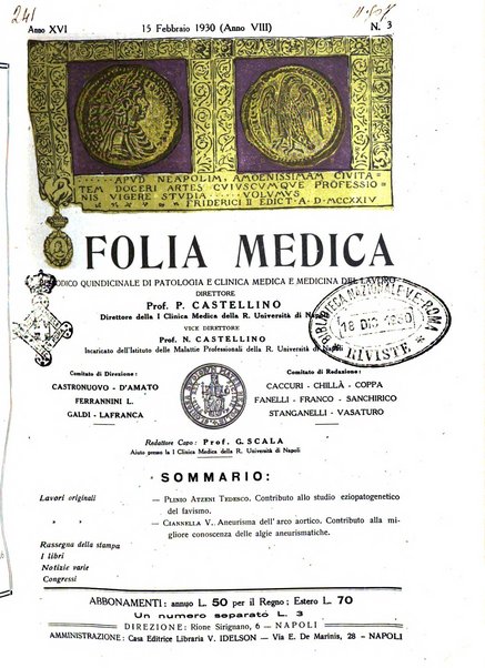 Folia medica periodico trimensile di patologia e clinica medica