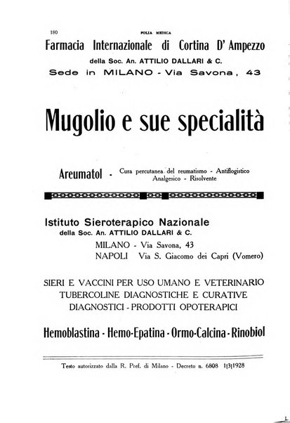 Folia medica periodico trimensile di patologia e clinica medica