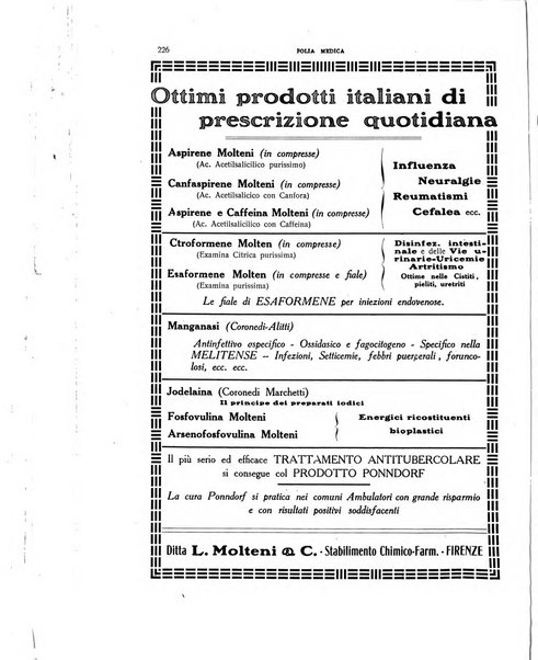 Folia medica periodico trimensile di patologia e clinica medica