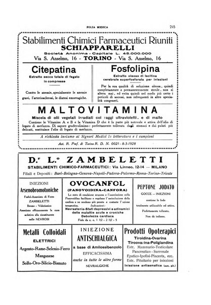 Folia medica periodico trimensile di patologia e clinica medica