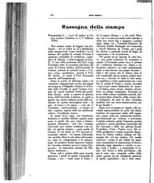 Folia medica periodico trimensile di patologia e clinica medica