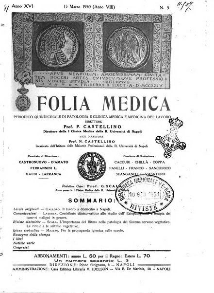 Folia medica periodico trimensile di patologia e clinica medica