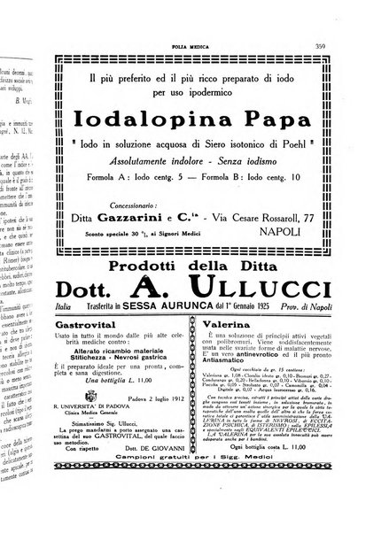 Folia medica periodico trimensile di patologia e clinica medica