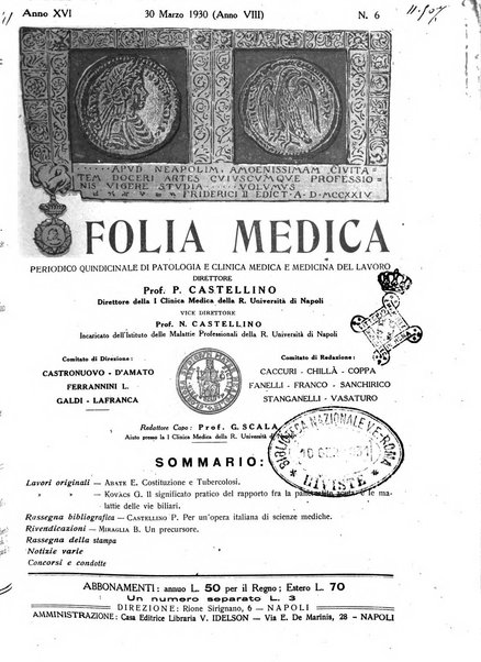 Folia medica periodico trimensile di patologia e clinica medica