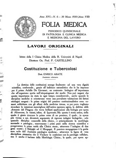 Folia medica periodico trimensile di patologia e clinica medica