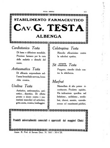 Folia medica periodico trimensile di patologia e clinica medica